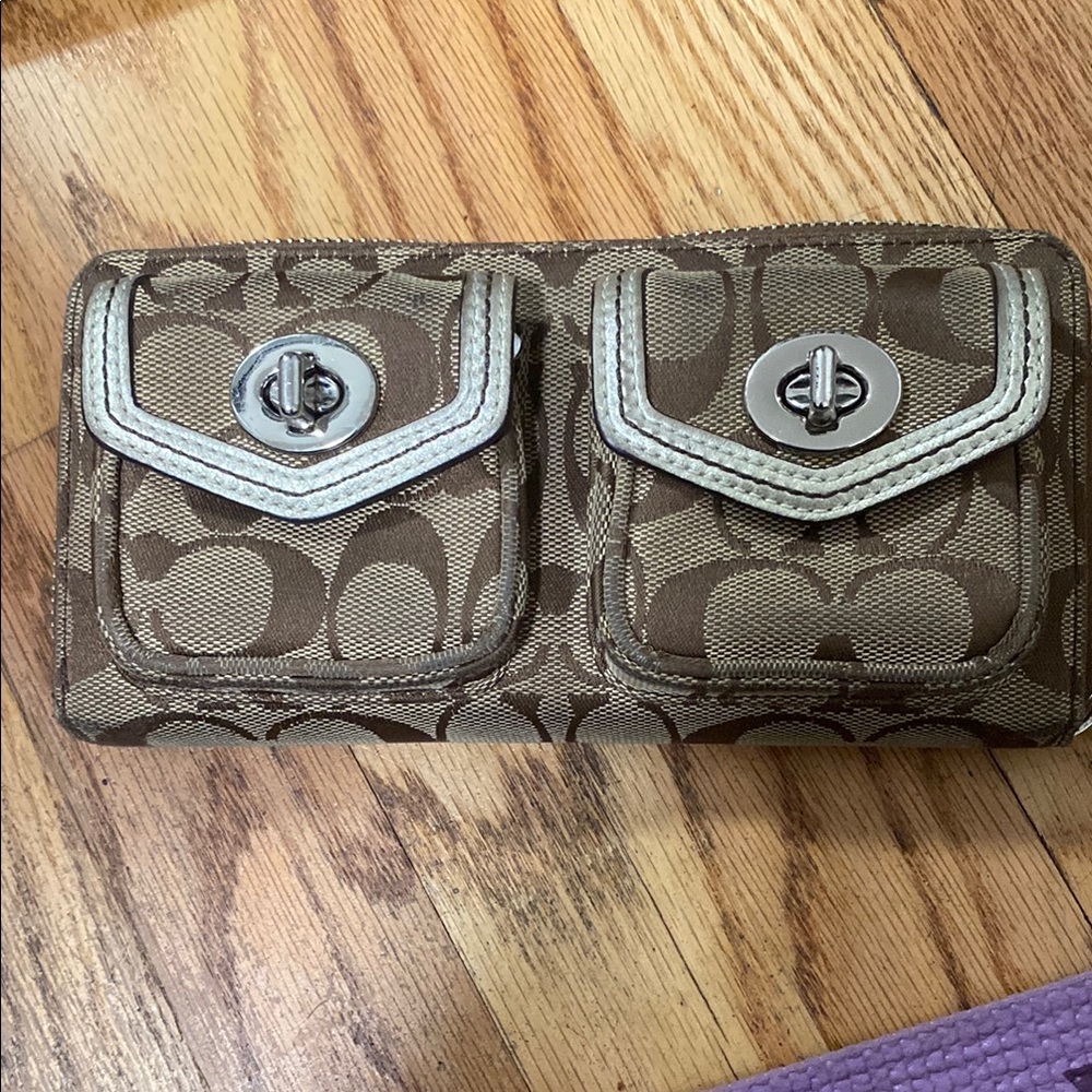 Coach Brown Wallet with Silver Accents